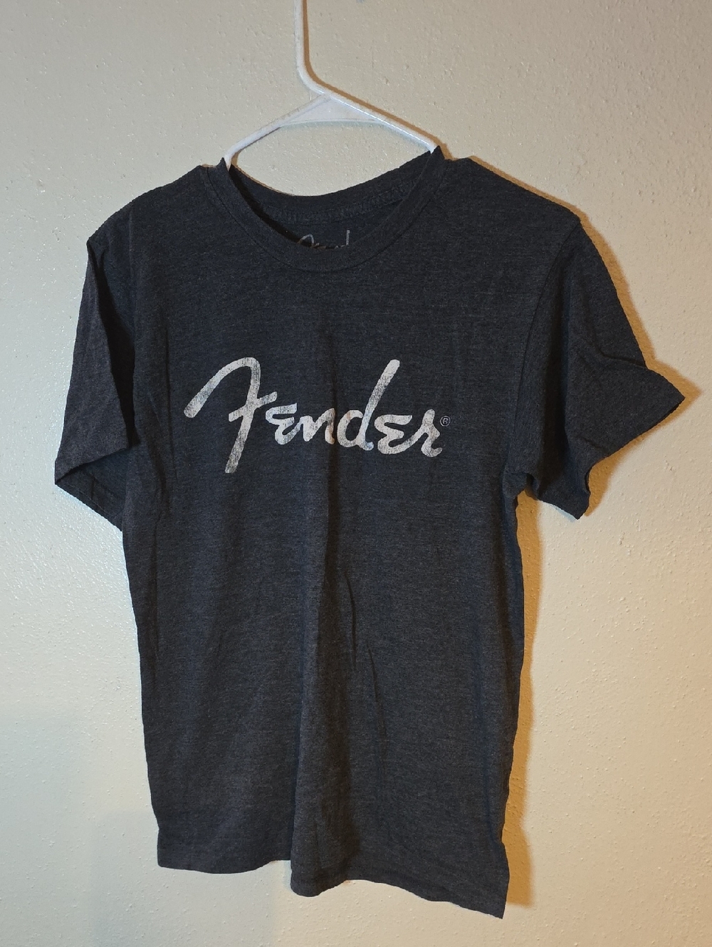 Mens M Fender Dark Gray Tee with White Logo